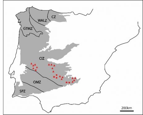 Location of the Sb mineralisation in the Iberian Massif
