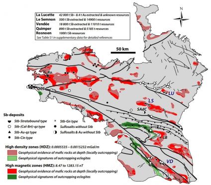 Spatial association between mafic rocks and various Sb mineralisation